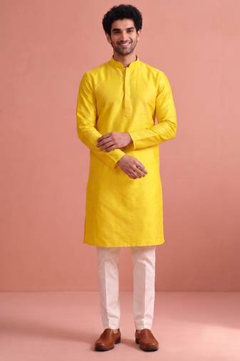  silk blend solid kurta set for men