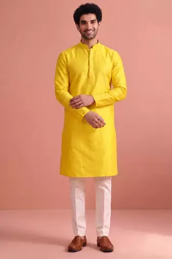  silk blend solid kurta set for men