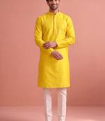  silk blend solid kurta set for men