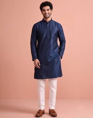  silk blend solid kurta set for men 1
