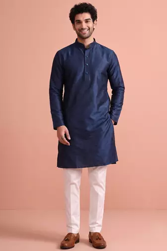  silk blend solid kurta set for men