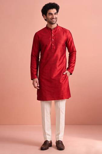  silk blend solid kurta set for men