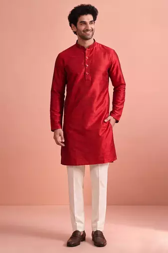  silk blend solid kurta set for men