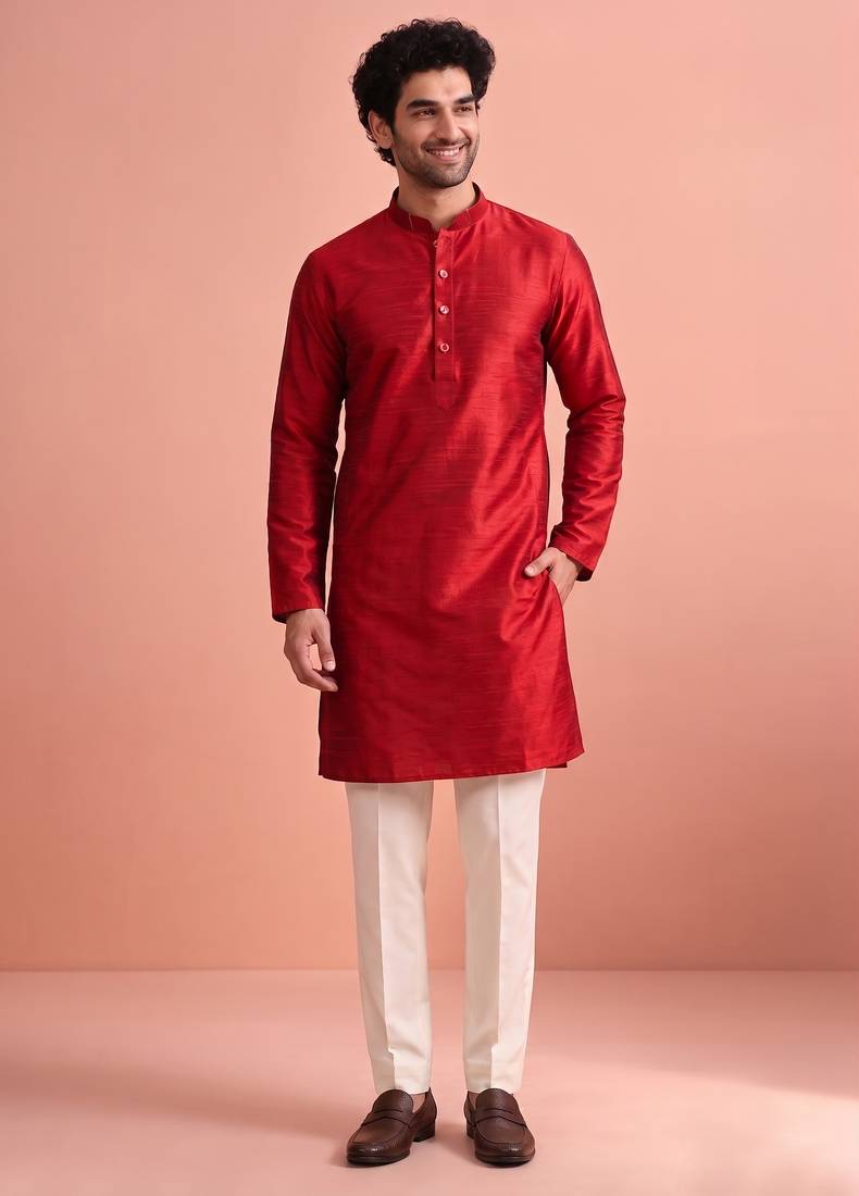  silk blend solid kurta set for men
