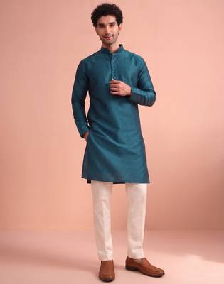  silk blend solid kurta set for men 1
