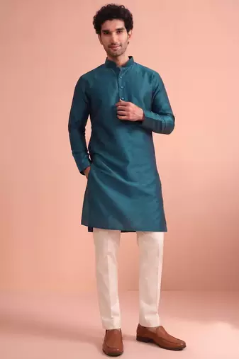  silk blend solid kurta set for men