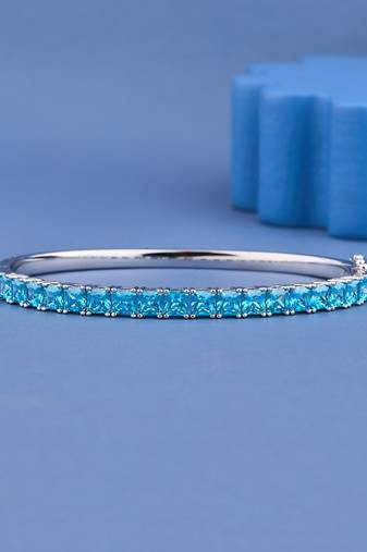 Blue Princess Cut Crystal Tennis Bangle