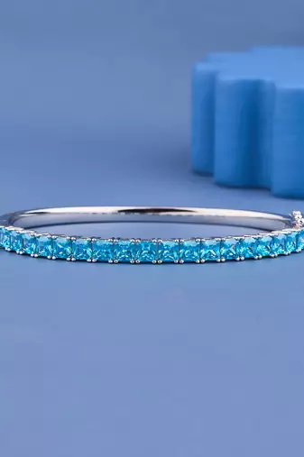 Blue Princess Cut Crystal Tennis Bangle