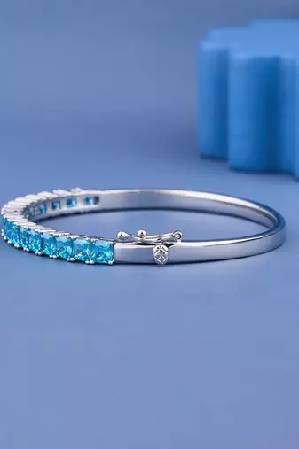Blue Princess Cut Crystal Tennis Bangle