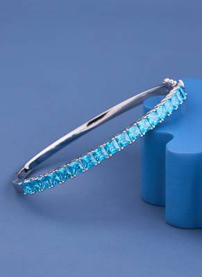 Blue Princess Cut Crystal Tennis Bangle 3