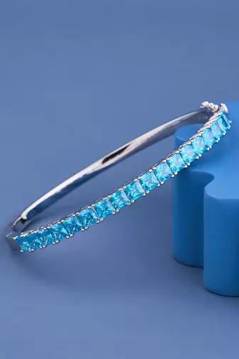 Blue Princess Cut Crystal Tennis Bangle