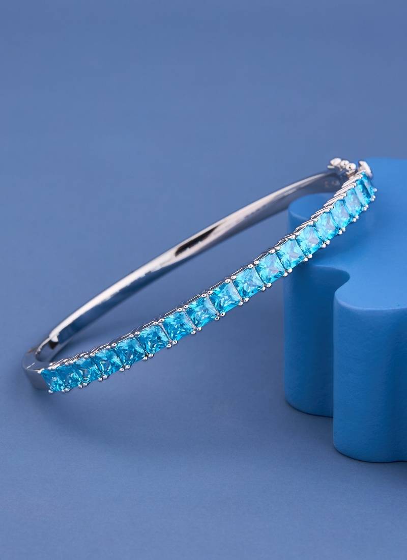 Blue Princess Cut Crystal Tennis Bangle