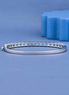 Blue Princess Cut Crystal Tennis Bangle 4