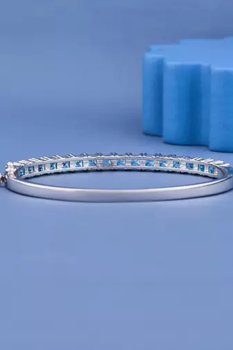 Blue Princess Cut Crystal Tennis Bangle
