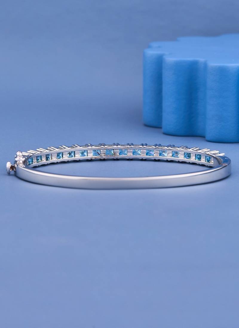 Blue Princess Cut Crystal Tennis Bangle