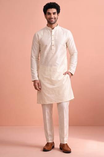  silk blend solid kurta set for men