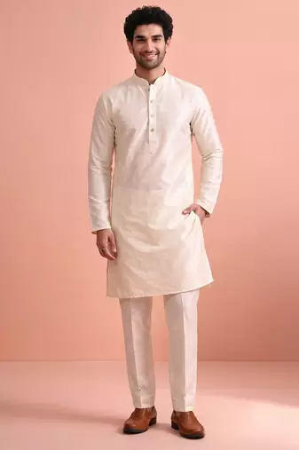  silk blend solid kurta set for men