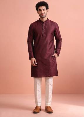  silk blend solid kurta set for men 1