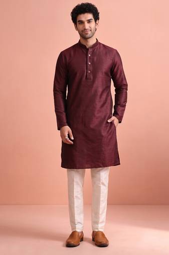  silk blend solid kurta set for men