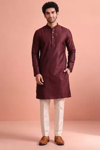  silk blend solid kurta set for men