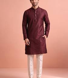  silk blend solid kurta set for men