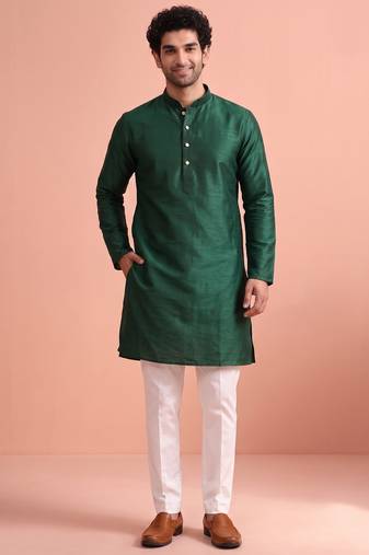  silk blend solid kurta set for men