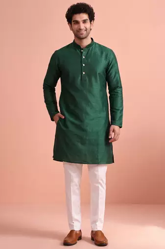  silk blend solid kurta set for men