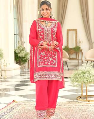 Ethnic Motifs Embroidered Round Neck Zari Kurta With Patiala & Dupatta 1