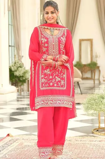 Ethnic Motifs Embroidered Round Neck Zari Kurta With Patiala & Dupatta