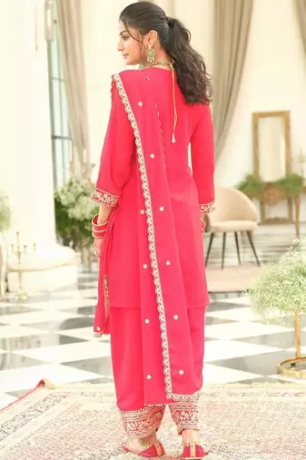 Ethnic Motifs Embroidered Round Neck Zari Kurta With Patiala & Dupatta
