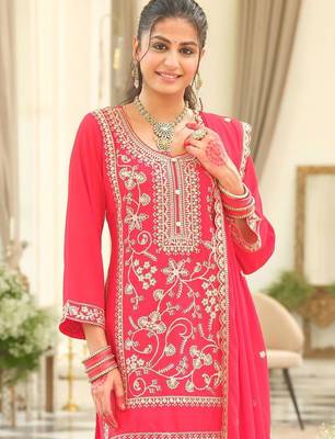 Ethnic Motifs Embroidered Round Neck Zari Kurta With Patiala & Dupatta 5