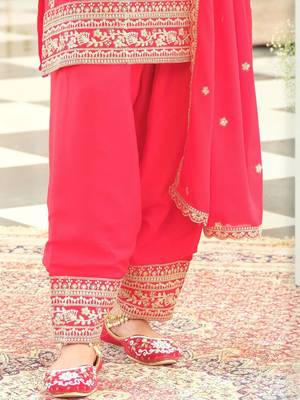 Ethnic Motifs Embroidered Round Neck Zari Kurta With Patiala & Dupatta 6