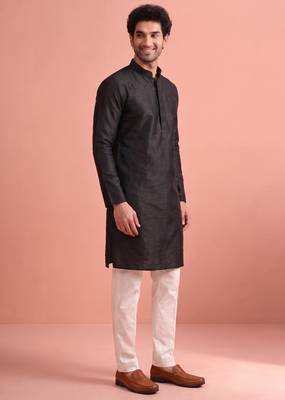 Raw silk solid kurta set for men 2