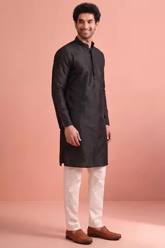 Raw silk solid kurta set for men