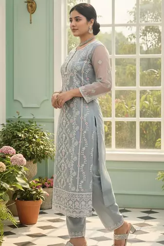 Women Floral Embroidered Kurta with Trousers & Dupatta