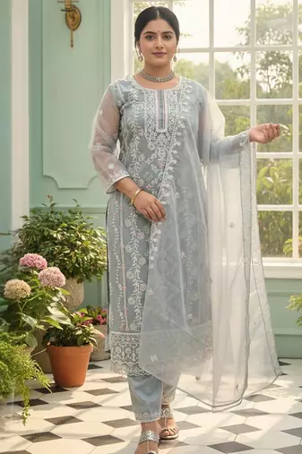 Women Floral Embroidered Kurta with Trousers & Dupatta