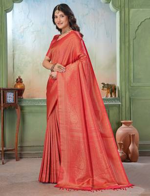 red woven kanjivaram soft silk Blend saree designer pallu saree with blouse 4