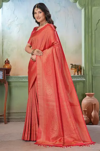 red woven kanjivaram soft silk Blend saree designer pallu saree with blouse