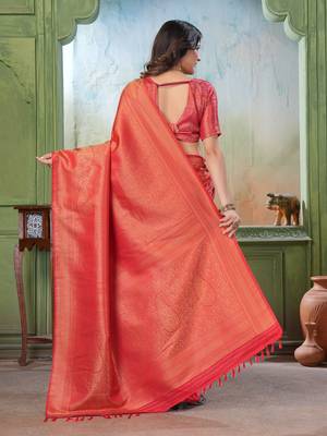 red woven kanjivaram soft silk Blend saree designer pallu saree with blouse 5