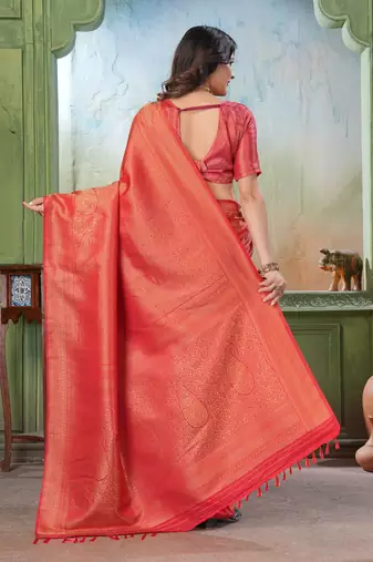 red woven kanjivaram soft silk Blend saree designer pallu saree with blouse