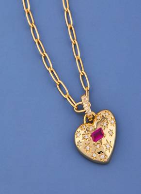 Golden Heart Ruby Crystal Pendant Necklace 1