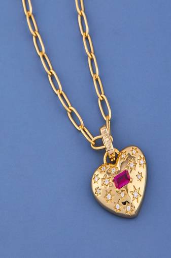 Golden Heart Ruby Crystal Pendant Necklace