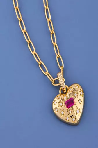 Golden Heart Ruby Crystal Pendant Necklace