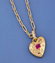 Golden Heart Ruby Crystal Pendant Necklace