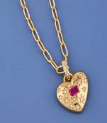Golden Heart Ruby Crystal Pendant Necklace