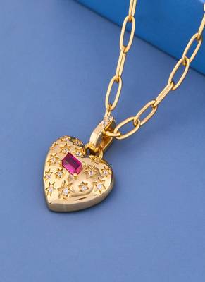 Golden Heart Ruby Crystal Pendant Necklace 2