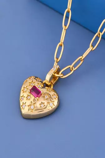 Golden Heart Ruby Crystal Pendant Necklace