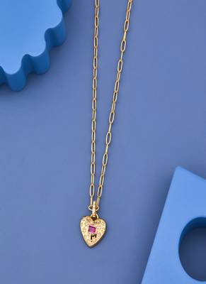 Golden Heart Ruby Crystal Pendant Necklace 4