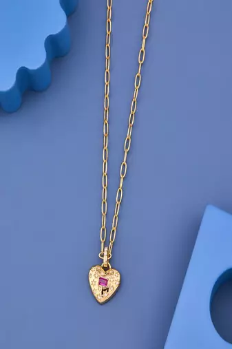 Golden Heart Ruby Crystal Pendant Necklace