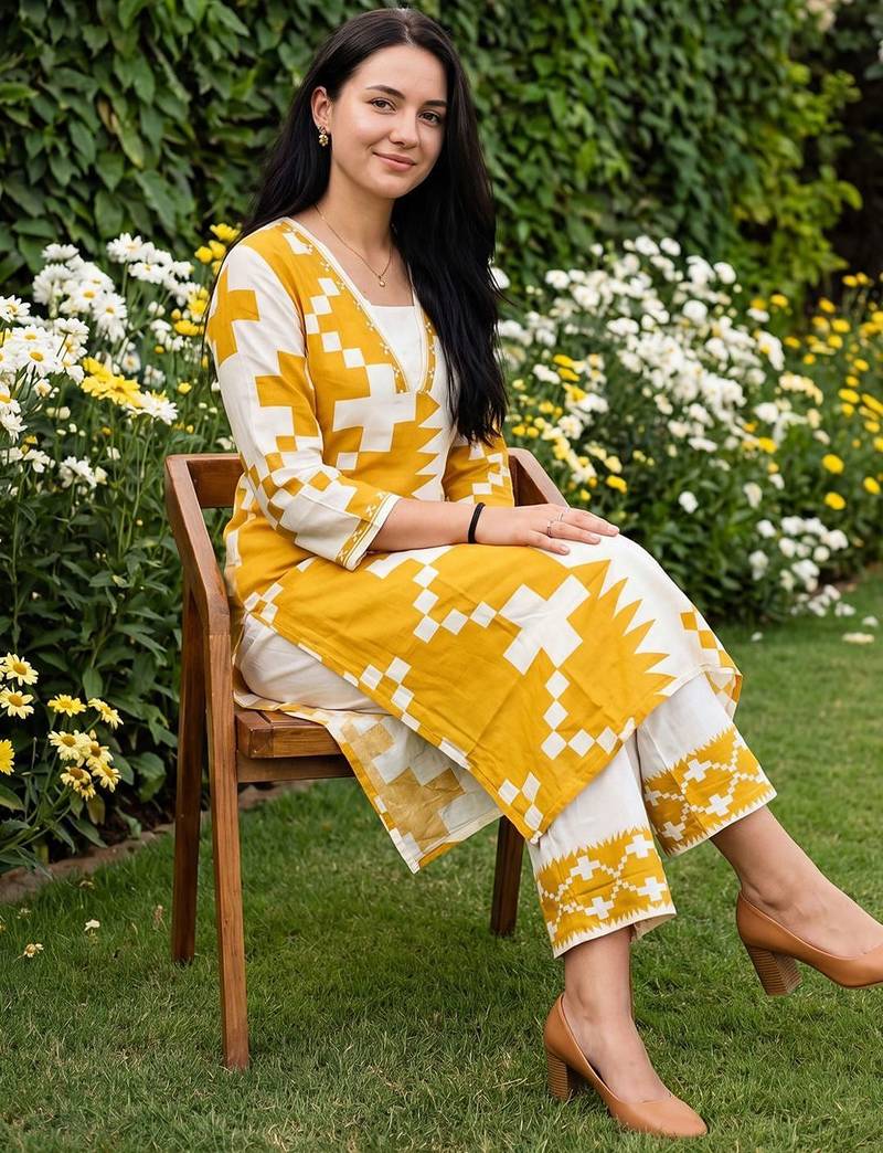 Women Printed Thread Work Kurta with Palazzos